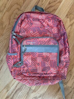 L.L. Bean Coral Geometric Print Backpack with Gray Trim